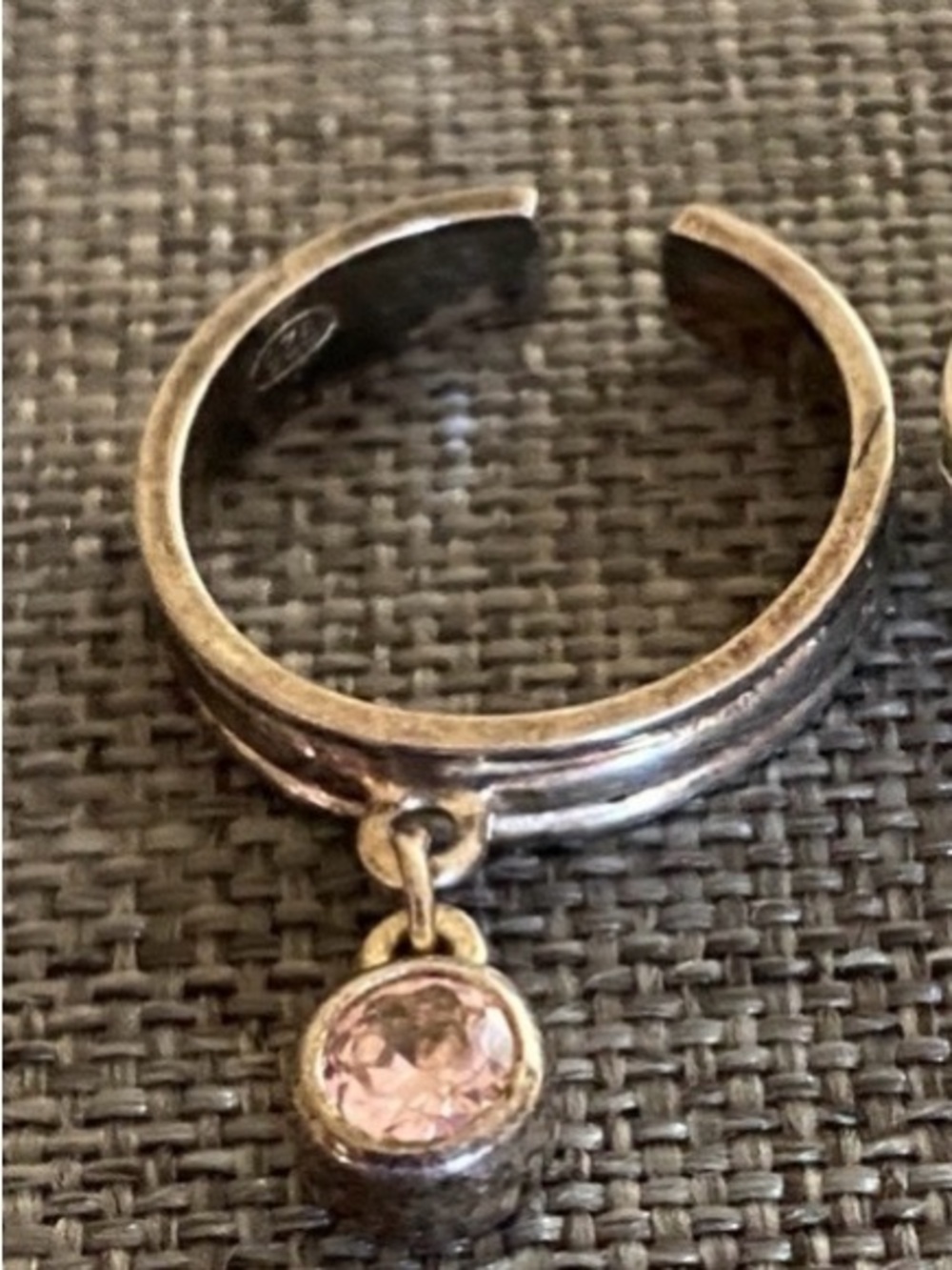 Vintage 925 Sterling Silver Adjustable Ring or Toe Ring with Pink Gemstone
